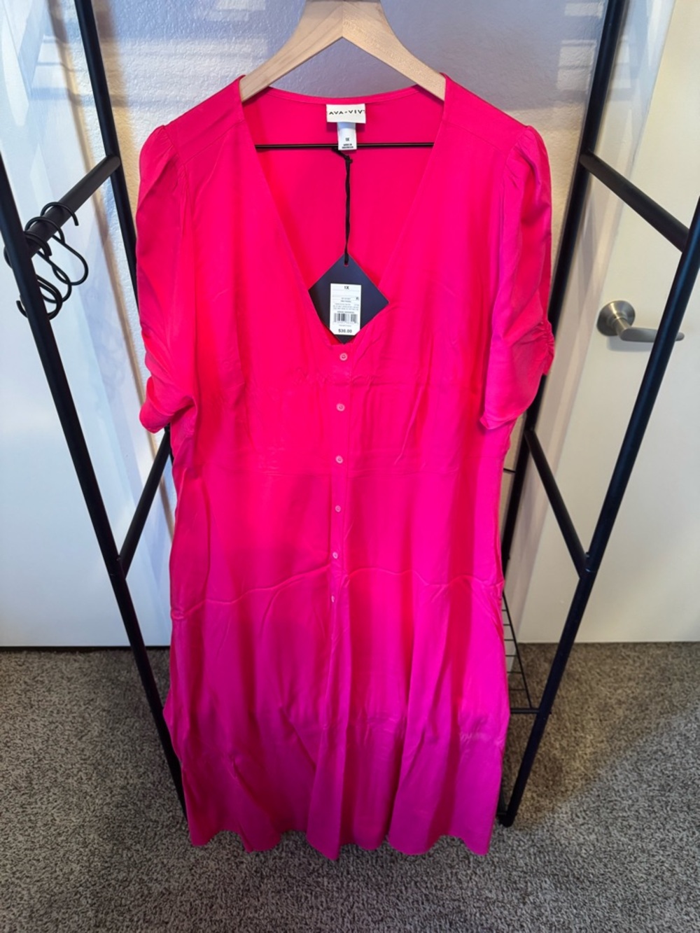 Ava & Viv Hot Pink Button-Front Midi Dress
